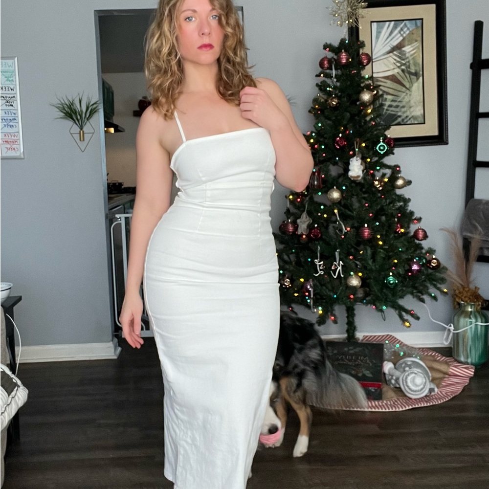 Midi white denim dress. Worn once.